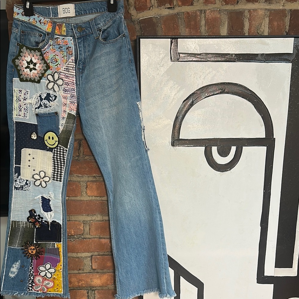 BDG Blue Patchwork Flare Jeans/Urban Outfitters
